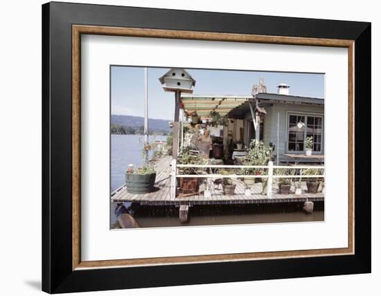 Women Standing Amidst Potted Plants on Floating Home Deck in Portage Bay, Seattle, Wa, 1971-Michael Rougier-Framed Photographic Print