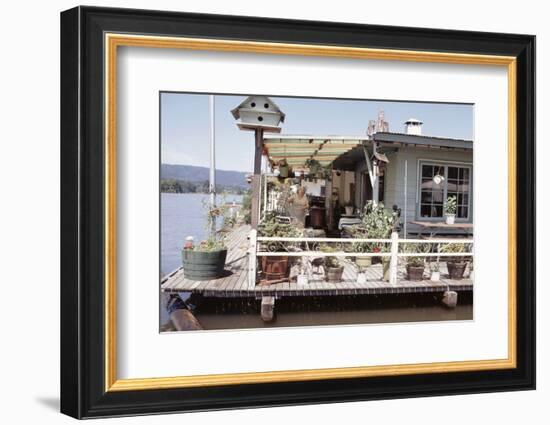 Women Standing Amidst Potted Plants on Floating Home Deck in Portage Bay, Seattle, Wa, 1971-Michael Rougier-Framed Photographic Print