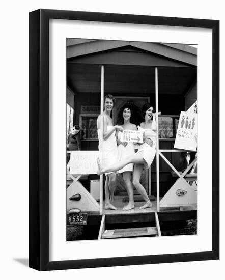 Women Standing on Porch of the Saunamobile, a Travelling Sauna Bath-Yale Joel-Framed Photographic Print