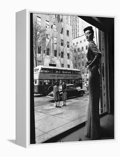 Women Standing on Sidewalk of 5th Avenue Across from Window of Saks Department Store-Alfred Eisenstaedt-Framed Premier Image Canvas