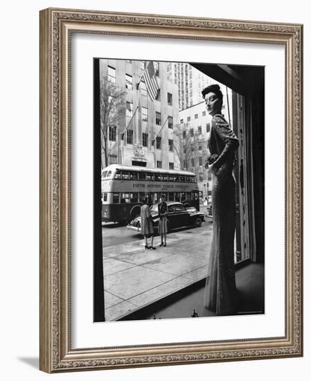 Women Standing on Sidewalk of 5th Avenue Across from Window of Saks Department Store-Alfred Eisenstaedt-Framed Photographic Print