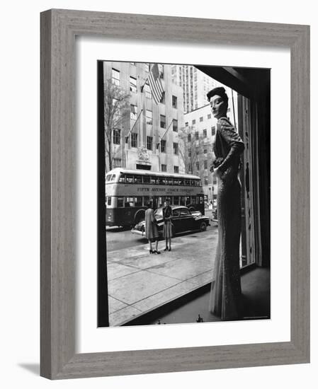 Women Standing on Sidewalk of 5th Avenue Across from Window of Saks Department Store-Alfred Eisenstaedt-Framed Photographic Print