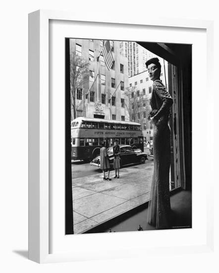 Women Standing on Sidewalk of 5th Avenue Across from Window of Saks Department Store-Alfred Eisenstaedt-Framed Photographic Print