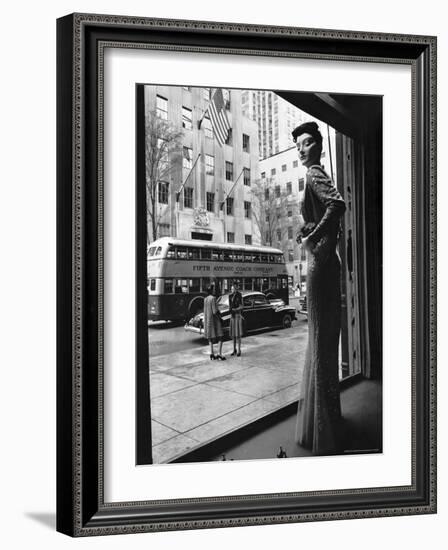 Women Standing on Sidewalk of 5th Avenue Across from Window of Saks Department Store-Alfred Eisenstaedt-Framed Photographic Print