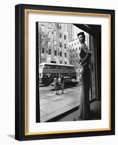 Women Standing on Sidewalk of 5th Avenue Across from Window of Saks Department Store-Alfred Eisenstaedt-Framed Photographic Print