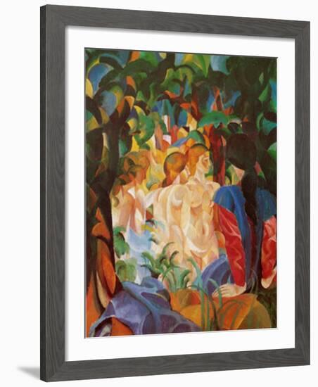 Women Taking a Bath with a Town on the Back-Auguste Macke-Framed Art Print