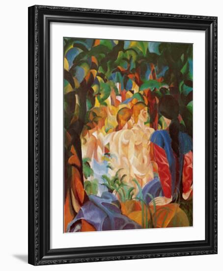 Women Taking a Bath with a Town on the Back-Auguste Macke-Framed Art Print