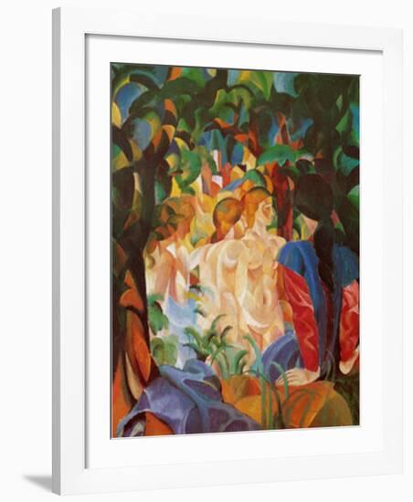 Women Taking a Bath with a Town on the Back-Auguste Macke-Framed Art Print