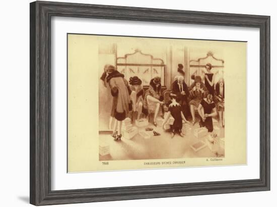 Women Trying on Shoes in a Shoe Shop-Albert Guillaume-Framed Giclee Print