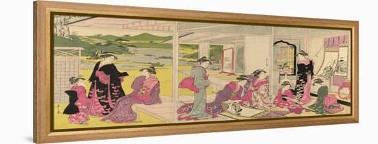 Women Viewing Scroll Paintings of the Gods of Good Fortune-Chobunsai Eishi-Framed Premier Image Canvas