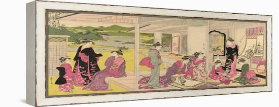 Women Viewing Scroll Paintings of the Gods of Good Fortune-Chobunsai Eishi-Framed Premier Image Canvas