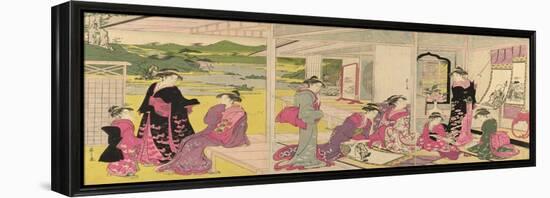 Women Viewing Scroll Paintings of the Gods of Good Fortune-Chobunsai Eishi-Framed Premier Image Canvas