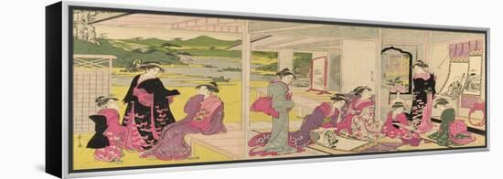 Women Viewing Scroll Paintings of the Gods of Good Fortune-Chobunsai Eishi-Framed Premier Image Canvas