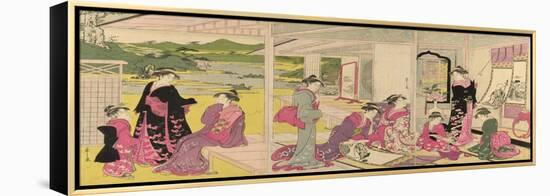 Women Viewing Scroll Paintings of the Gods of Good Fortune-Chobunsai Eishi-Framed Premier Image Canvas