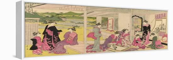 Women Viewing Scroll Paintings of the Gods of Good Fortune-Chobunsai Eishi-Framed Premier Image Canvas