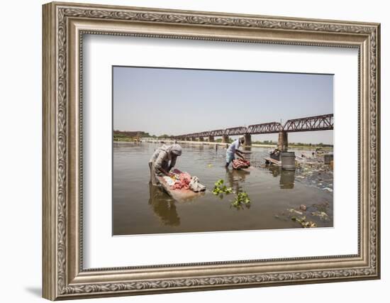 Women Wash Clothes in the Polluted Water of the Yamuna River-Roberto Moiola-Framed Photographic Print