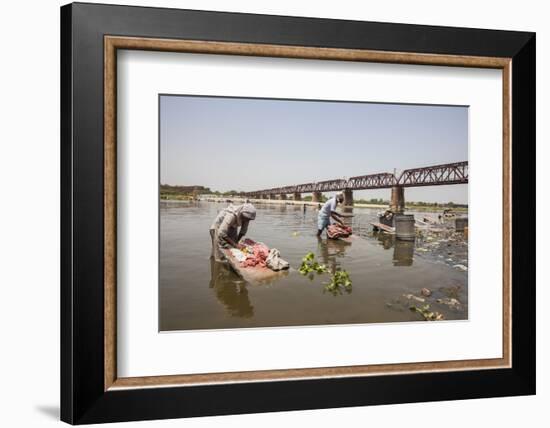 Women Wash Clothes in the Polluted Water of the Yamuna River-Roberto Moiola-Framed Photographic Print