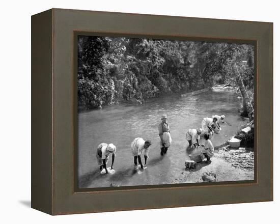 Women Washing Clothes in the River, Port Antonio, Jamaica, C1905-Adolphe & Son Duperly-Framed Premier Image Canvas