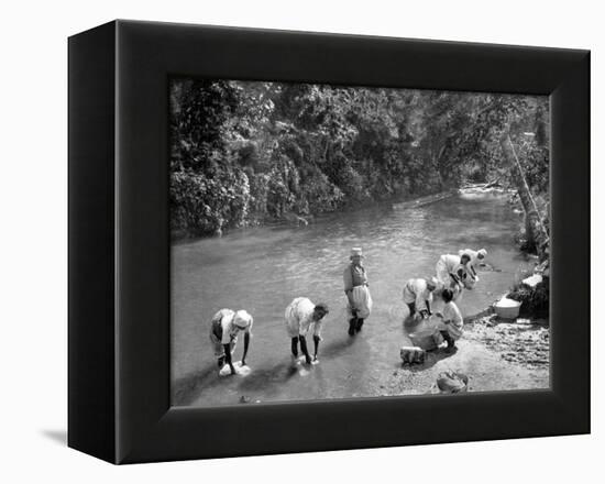 Women Washing Clothes in the River, Port Antonio, Jamaica, C1905-Adolphe & Son Duperly-Framed Premier Image Canvas