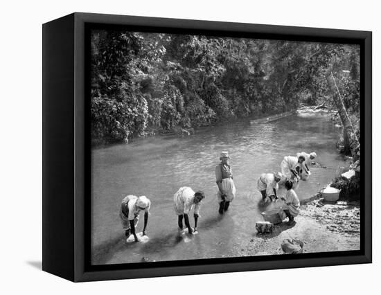 Women Washing Clothes in the River, Port Antonio, Jamaica, C1905-Adolphe & Son Duperly-Framed Premier Image Canvas