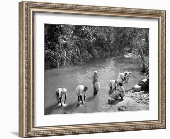 Women Washing Clothes in the River, Port Antonio, Jamaica, C1905-Adolphe & Son Duperly-Framed Giclee Print