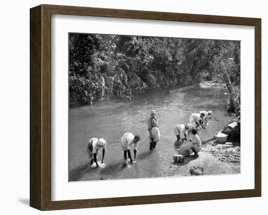 Women Washing Clothes in the River, Port Antonio, Jamaica, C1905-Adolphe & Son Duperly-Framed Giclee Print