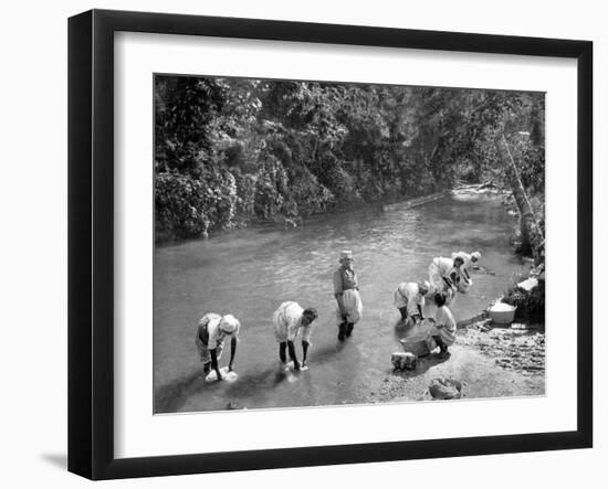 Women Washing Clothes in the River, Port Antonio, Jamaica, C1905-Adolphe & Son Duperly-Framed Giclee Print