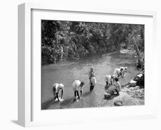 Women Washing Clothes in the River, Port Antonio, Jamaica, C1905-Adolphe & Son Duperly-Framed Giclee Print