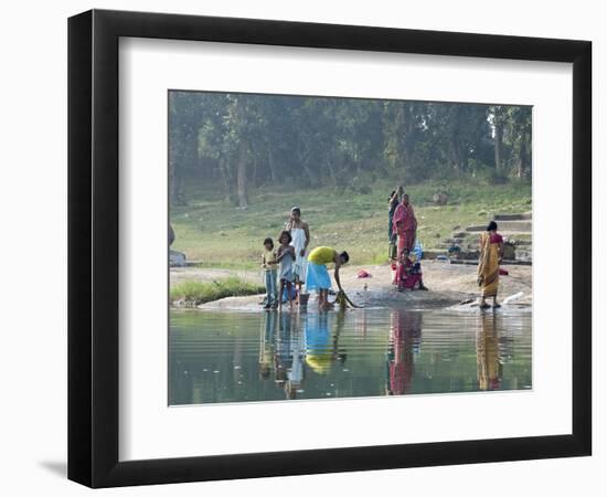 Women Washing Clothes on the Ghats of the River Mahanadi, Reflected in the Water, Orissa, Inda-Annie Owen-Framed Photographic Print