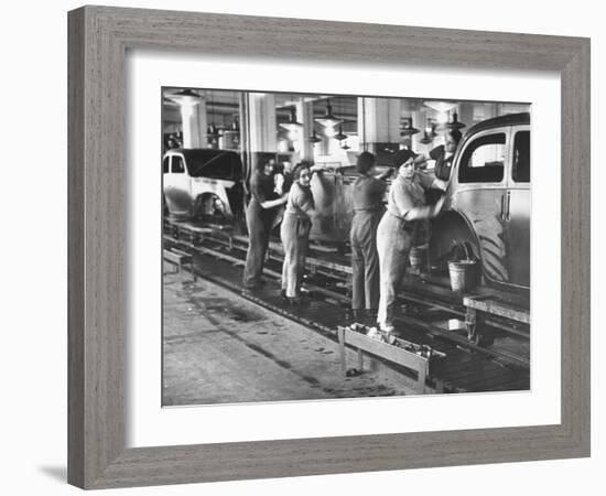 Women Washing Off the New Assemble Vehicles at the Fiat Auto Factory-Carl Mydans-Framed Photographic Print