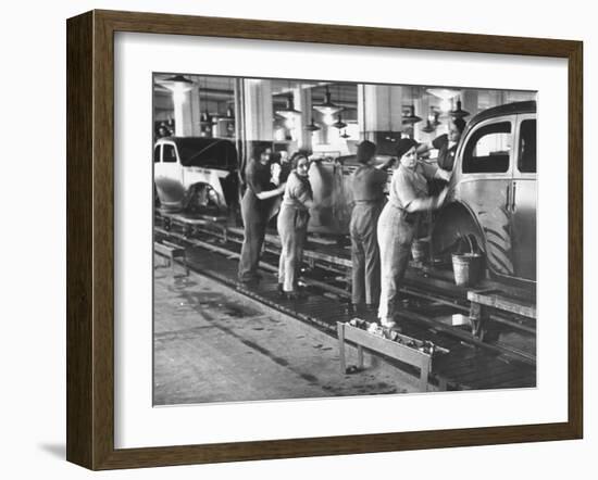 Women Washing Off the New Assemble Vehicles at the Fiat Auto Factory-Carl Mydans-Framed Photographic Print