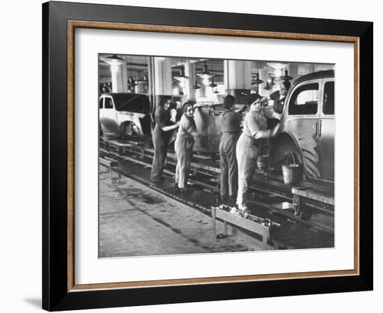 Women Washing Off the New Assemble Vehicles at the Fiat Auto Factory-Carl Mydans-Framed Photographic Print