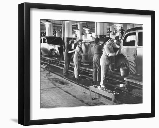 Women Washing Off the New Assemble Vehicles at the Fiat Auto Factory-Carl Mydans-Framed Photographic Print