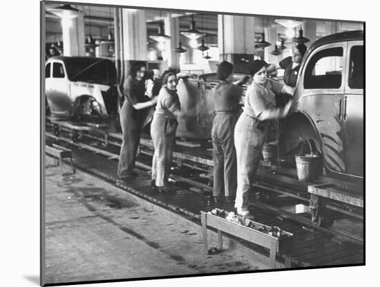 Women Washing Off the New Assemble Vehicles at the Fiat Auto Factory-Carl Mydans-Mounted Photographic Print