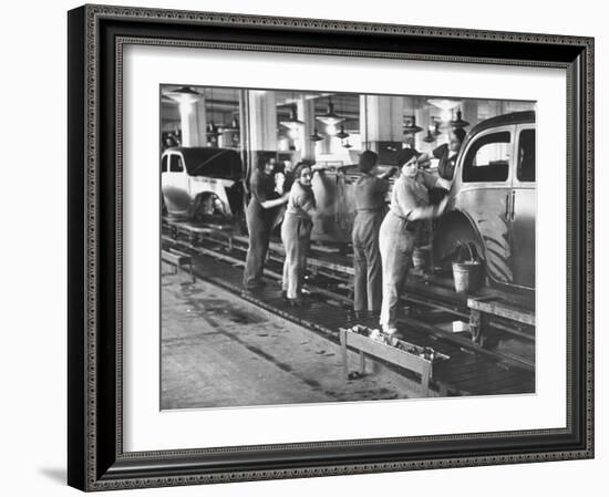 Women Washing Off the New Assemble Vehicles at the Fiat Auto Factory-Carl Mydans-Framed Photographic Print
