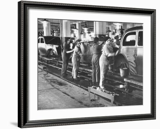 Women Washing Off the New Assemble Vehicles at the Fiat Auto Factory-Carl Mydans-Framed Photographic Print