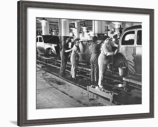 Women Washing Off the New Assemble Vehicles at the Fiat Auto Factory-Carl Mydans-Framed Photographic Print