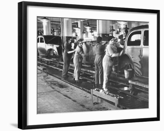 Women Washing Off the New Assemble Vehicles at the Fiat Auto Factory-Carl Mydans-Framed Photographic Print