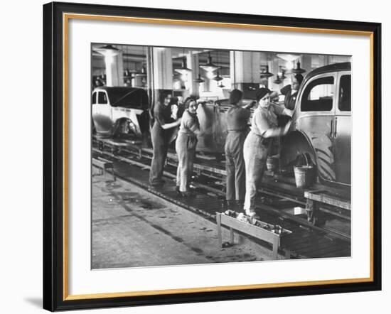 Women Washing Off the New Assemble Vehicles at the Fiat Auto Factory-Carl Mydans-Framed Photographic Print