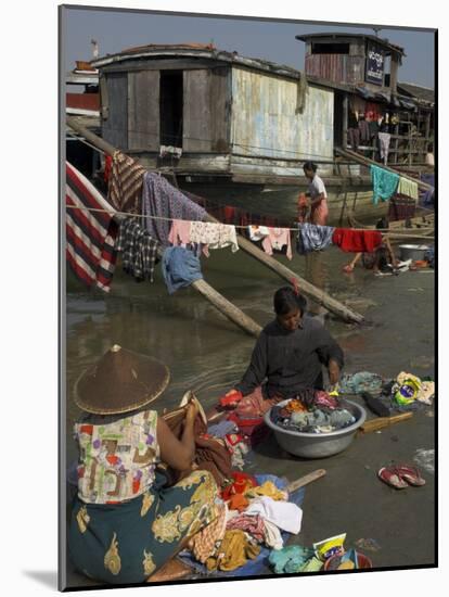 Women Washing Their Laundry on Bank of the Ayeryarwady River, Mandalay-Eitan Simanor-Mounted Photographic Print