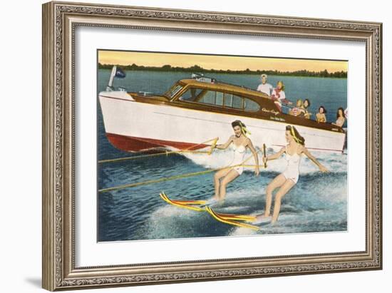 Women Waterskiing by Motorboat-null-Framed Art Print