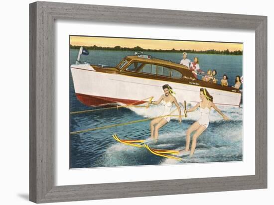 Women Waterskiing by Motorboat-null-Framed Art Print