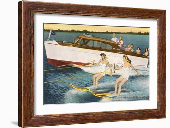 Women Waterskiing by Motorboat-null-Framed Art Print