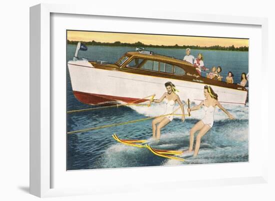 Women Waterskiing by Motorboat-null-Framed Art Print