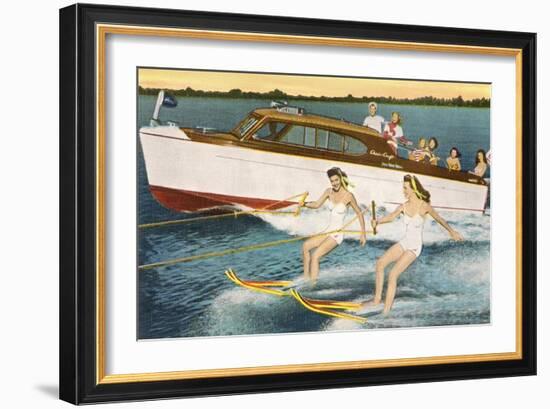 Women Waterskiing by Motorboat--Framed Art Print