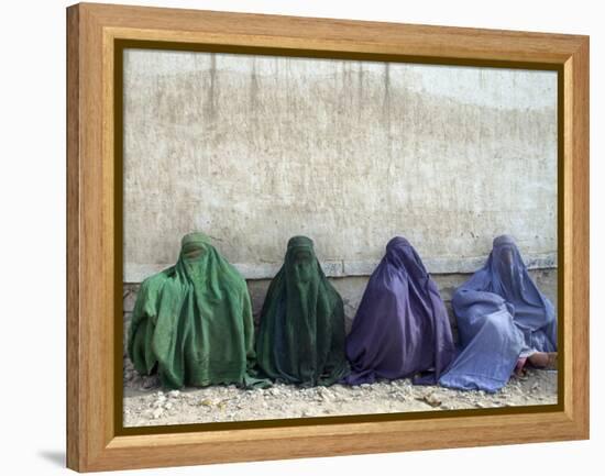 Women Wearing Burquas Wait to be Received at a Clinic-null-Framed Premier Image Canvas