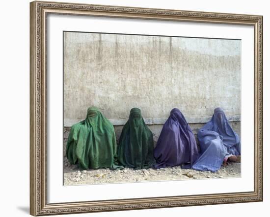 Women Wearing Burquas Wait to be Received at a Clinic-null-Framed Photographic Print