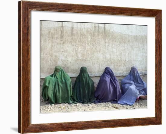 Women Wearing Burquas Wait to be Received at a Clinic-null-Framed Photographic Print