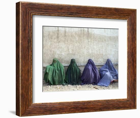 Women Wearing Burquas Wait to be Received at a Clinic-null-Framed Photographic Print