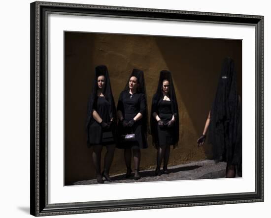 Women Wearing the Traditional Mantilla in Front of La Macarena Church in Seville, Spain-null-Framed Photographic Print